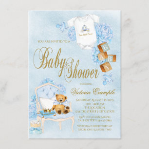 Invitation Baby shower Garçon de couleur or bleu