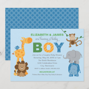 Invitation Baby shower Garçon de la jungle bleue moderne