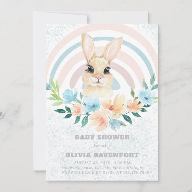 Invitation Baby shower Garçon de Pâques Bunny Boho Arc-en-cie (Devant)