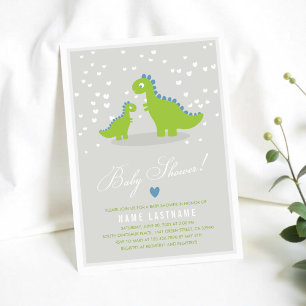 Invitation Baby shower garçon Dinosaur Dino Green élégant