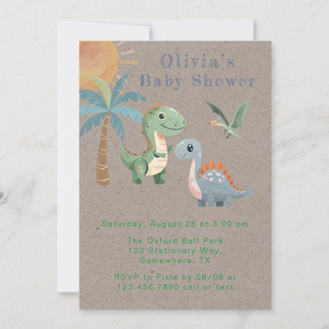 Invitation Baby shower Garçon Dinosaur Vert Bleu (Devant)