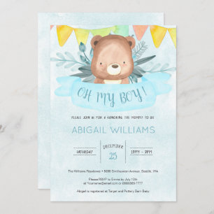 Invitation Baby shower Garçon d'ours à aquarelle bleu