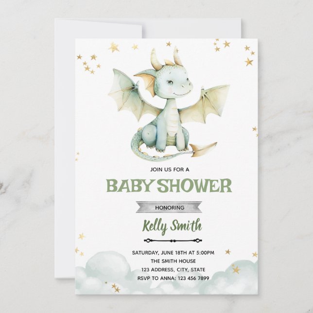 Invitation baby shower garçon dragon (Devant)