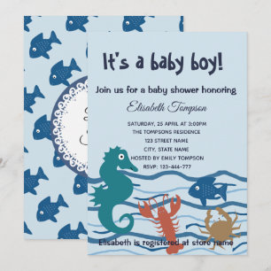 Invitation Baby shower garçon du monde océanique