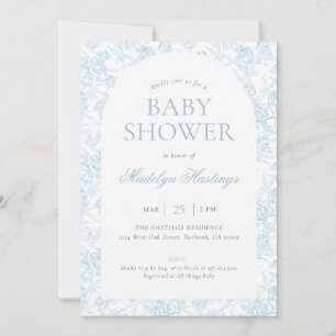 Invitation Baby-Shower Garçon Écriture Toile De Jouy Vintage 