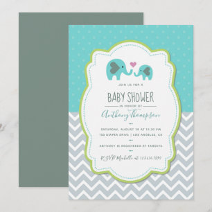 Invitation Baby shower garçon Elephants
