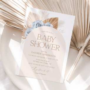 Invitation Baby shower Garçon en laiton Boho bleu Pampas