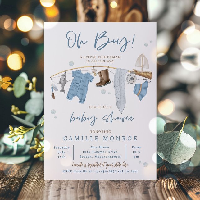 Invitation Baby shower garçon excité de rouleaux de pêche (Créateur téléchargé)