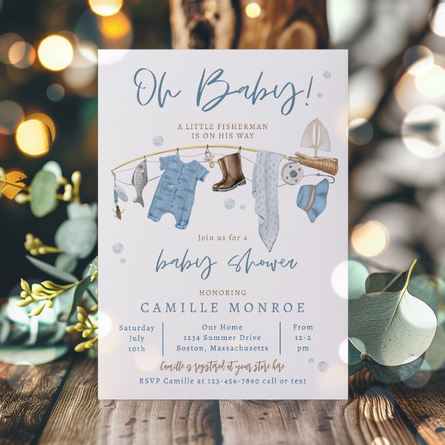 Invitation Baby shower garçon excité de rouleaux de pêche (Créateur téléchargé)
