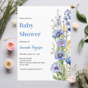 Invitation Baby shower garçon floral bleu