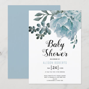 Invitation Baby shower garçon floral bleu-duvet