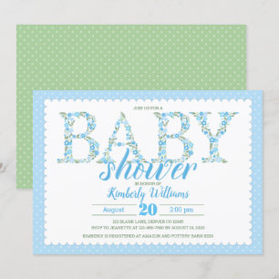 invitation baby shower garçon floral bleu vert