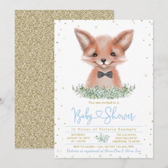 Invitation Baby shower garçon Fox Little Man (Devant / Derrière)