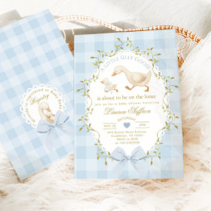 Invitation Baby Shower Garçon Gingham Bleu Silly Goose