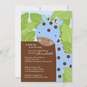 Invitation Baby shower Garçon Giraffe Bleu
