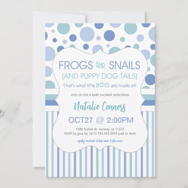 Invitation Baby shower Garçon grenouilles et escargots (Devant)