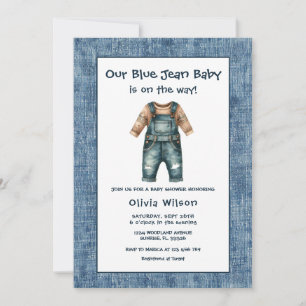 Invitation Baby-Shower Garçon Jean Bleu Rustique
