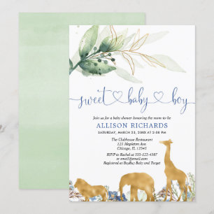 Invitation Baby shower garçon jungle safari bleu et vert