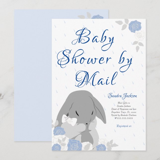 Invitation Baby shower garçon lapin lapin Rose bleu (Devant / Derrière)