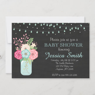 Invitation Baby shower garçon - Mason Jar/Lumières