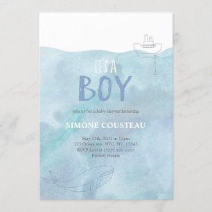 Invitation Baby shower garçon   Nautique   Baleine
