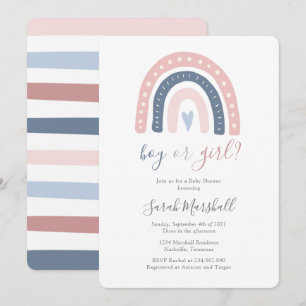 Invitation Baby shower garçon ou fille rose et bleu arc-en-ci