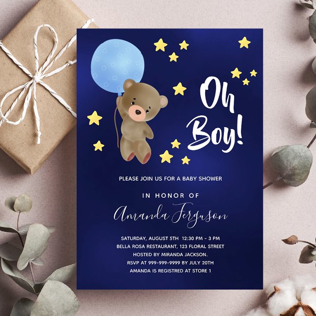 Invitation Baby shower garçon ours en peluche bleu marine éto (Créateur téléchargé)