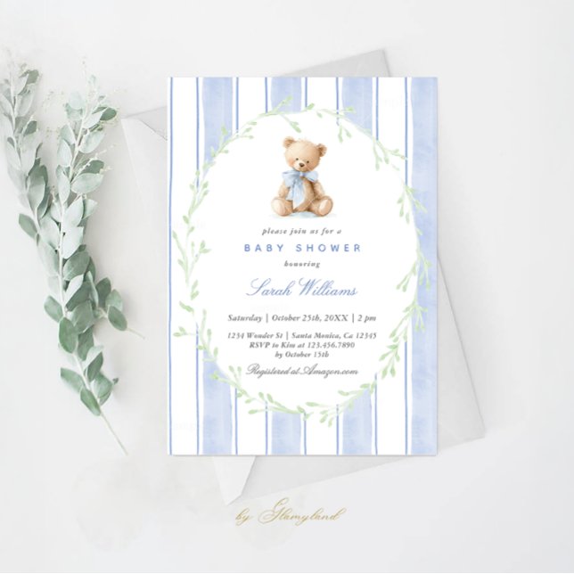 Invitation Baby Shower Garçon Ours en Peluche Fantaisiste (Créateur téléchargé)