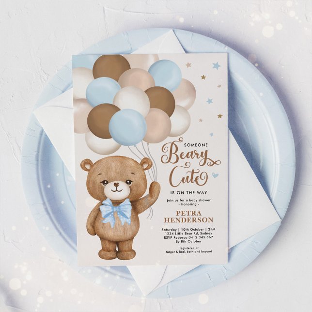 Invitation Baby Shower Garçon Ourson Brun Mignon en Peluche (Créateur téléchargé)