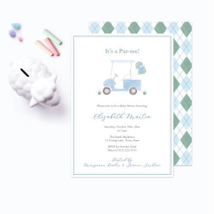 Invitation Baby Shower Garçon Panier de Golf Bleu Vert Prépa