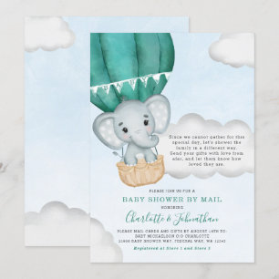 Invitation Baby shower Garçon Par Mail Elephant Turquoise