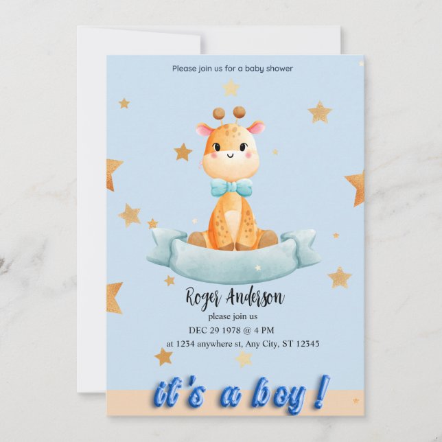 INVITATION BABY SHOWER GARÇON PERSONNALISÉ (Devant)