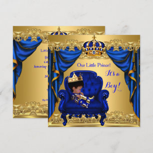 Invitation Baby Shower Garçon Petit Prince Royal Bleu Doré