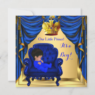 Invitation Baby Shower Garçon Petit Prince Royal Bleu Or 2a