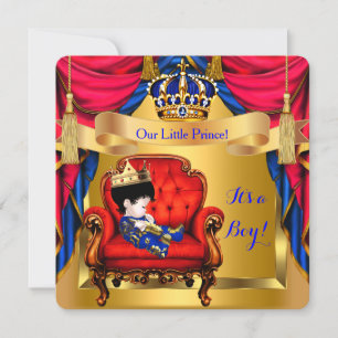 Invitation Baby Shower Garçon Prince Royal Bleu Rouge Or C