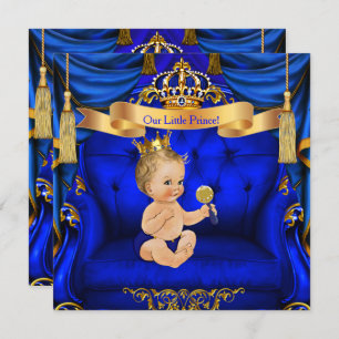 Invitation Baby shower Garçon Prince Royal Blue Gold Blonde g