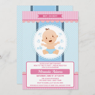 Invitation Baby shower Garçon rose moderne