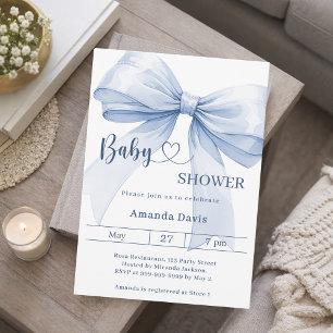 Invitation Baby Shower garçon ruban bleu
