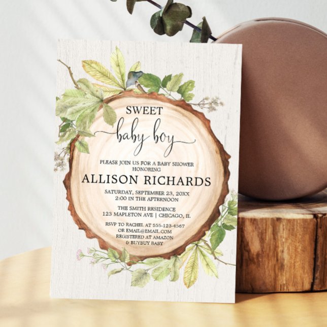 Invitation Baby shower garçon rustique, forêt boisée (Créateur téléchargé)