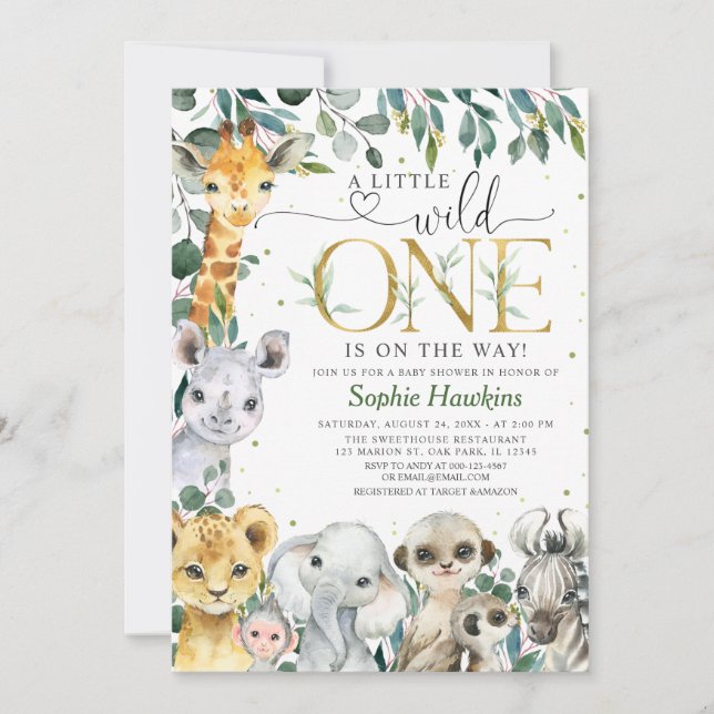Invitation Baby shower Garçon sauvage Tropical One Safari Ani (Devant)