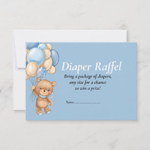 Invitation Baby Shower Garçon Teddy Ballons Bleus Tirage au s