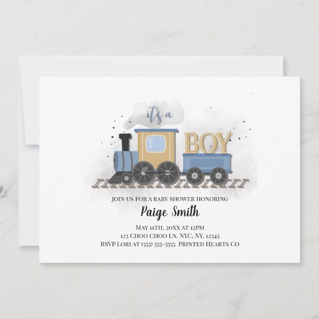 Invitation Baby shower garçon | Train | C'est un g (Devant)
