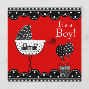 Invitation Baby-Shower Garçon Train Rouge et Noir