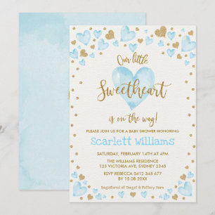 Invitation Baby shower garçon Valentines Gold bleu