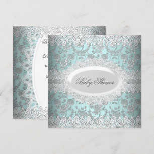 Invitation Baby shower Garçon vintage Blue Lace Damask