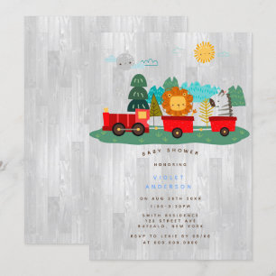 Invitation Baby shower Garçon Wilderness Train Rouge