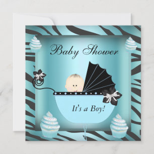 Invitation Baby Shower Garçon Zèbre Gâteau Teal