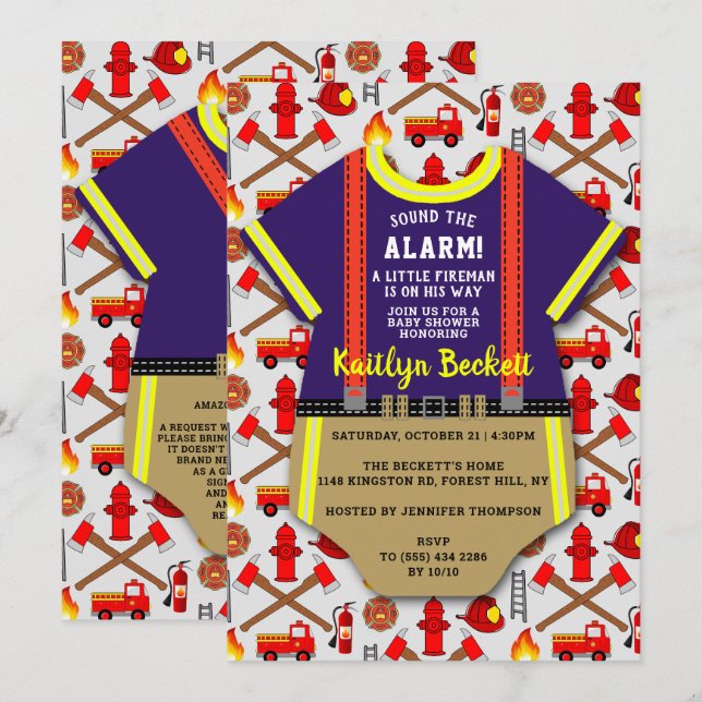 Invitation Baby shower Garçons "Little Fireman" moderne (Devant / Derrière)