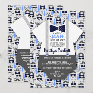 Invitation Baby shower Garçons "Little Man" moderne