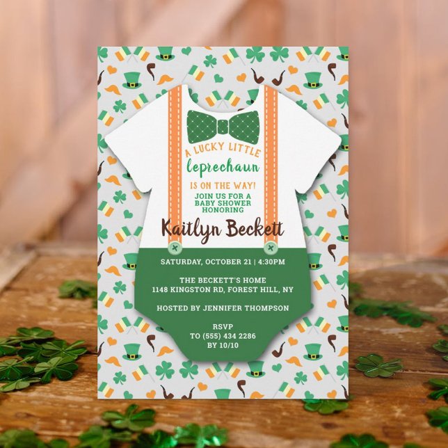 Invitation Baby shower Garçons moderne "Little Leprechaun" (Créateur téléchargé)